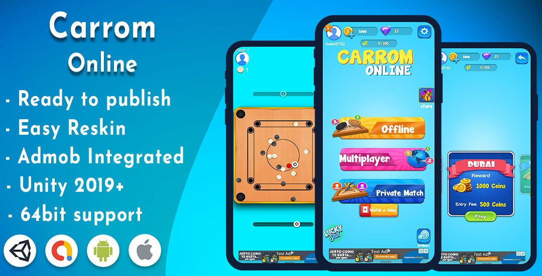 Buy Carrom Online – (Unity Game+Admob+iOS+Android)