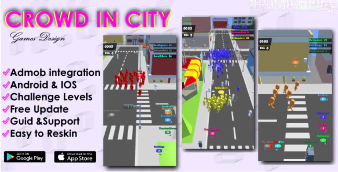 Buy Crowd City: A High-Performance Unity Project with Admob Integration for Online Gaming Success