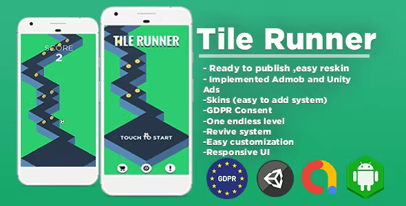 Tile Runner - Monetized Unity Template (AdMob, Unity Ads, GDPR)