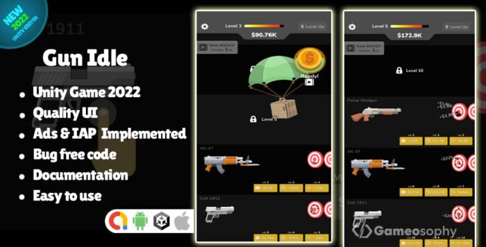 Unity Game Source Code For Sale - Idle Gun Tycoon